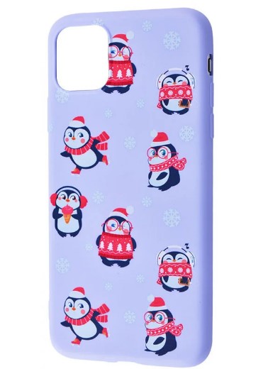 Чехол WAVE Fancy Winter Case (TPU) iPhone 12/12 Pro (white bear and penguins/dark blue)